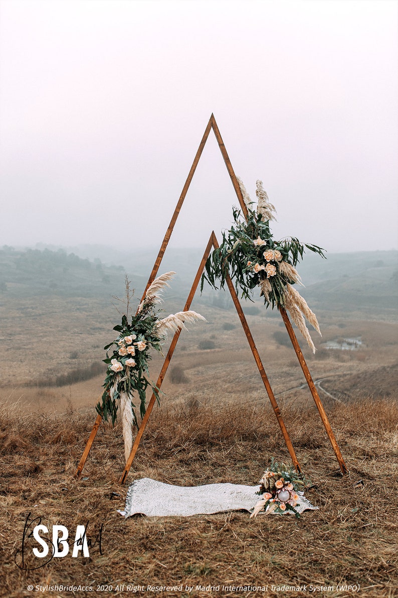 Wedding Arch, Boho Wedding decor, Triangle Wedding Arch, Boho decor, Backdrop Rustic arch, Wooden A-Frame Wedding Arbor, Outdoor decoration image 6