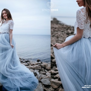 Dusty Blue & Indigo Storm Ombre Wedding Tulle Dress, New Trendy Blue Sea Bridal Gown,   Wedding Blue Dress