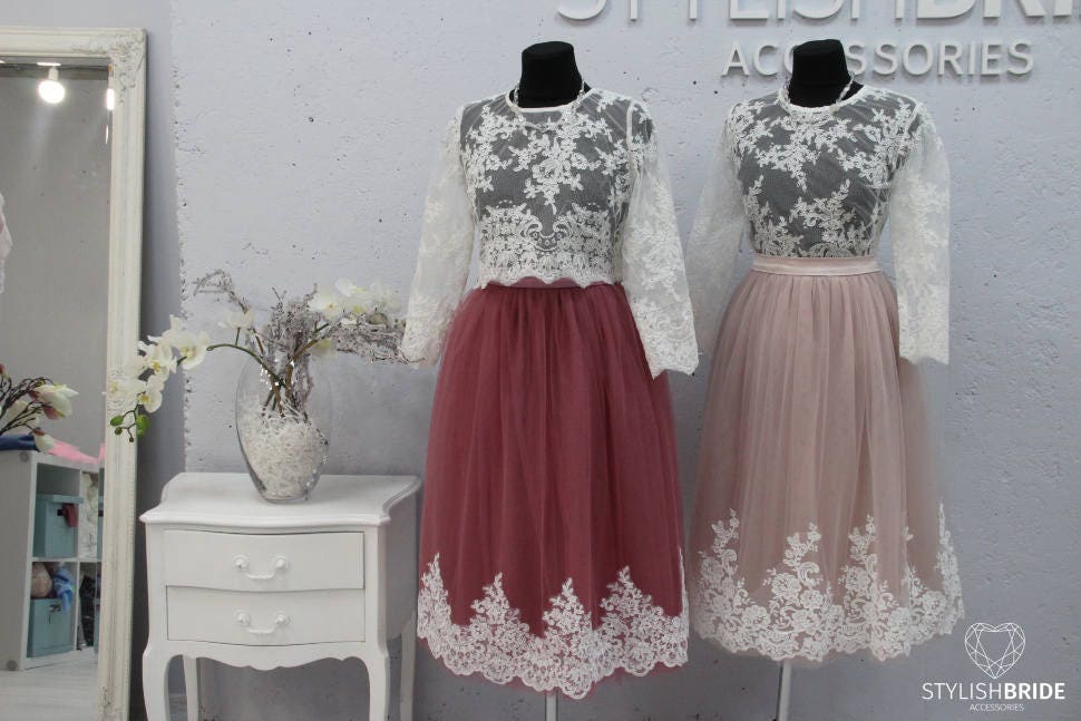 Engagement Belle Lace Dress, Tulle Skirt With Lace Trim and Belle