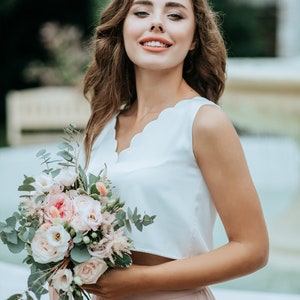 Bridesmaids Blouse - Waves Front V-neck Silk Tank Top Wide Straps, Simple Silk Sleeveless Top, Silk Satin Simple Blouse | Ava Top