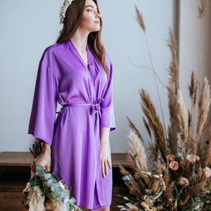 Purple lavender BOHO Silk Robe, Soft Silk Purple Palette Robes for Bridesmaids, Set of Robes, Plus Size Silk Robes Iris image 3