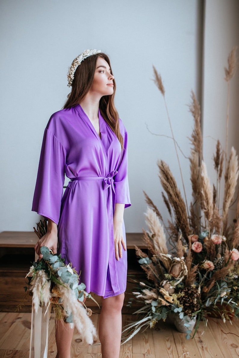 Purple lavender BOHO Silk Robe, Soft Silk Purple Palette Robes for Bridesmaids, Set of Robes, Plus Size Silk Robes Iris image 3