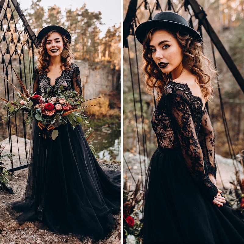 Black Boho Wedding Dress - Etsy
