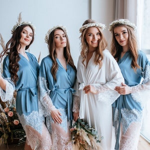 Dusty Blue Boho Bridesmaids Robes, Lux Blue Silk Robe, Boho bridesmaids robes, Bridal Robe, Getting Ready TENDERNESS image 6
