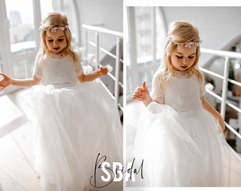 Belle Ivory Flower Girl Tulle Dress, Toddler White Ivory Long Tulle Skirt, Floor length Flower Girl Dress, Girl Ivory Tulle Dress