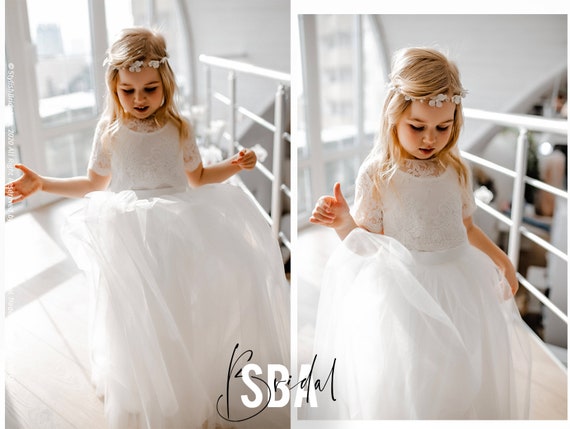 Belle Ivory Flower Girl Tulle Dress Toddler White Ivory Long
