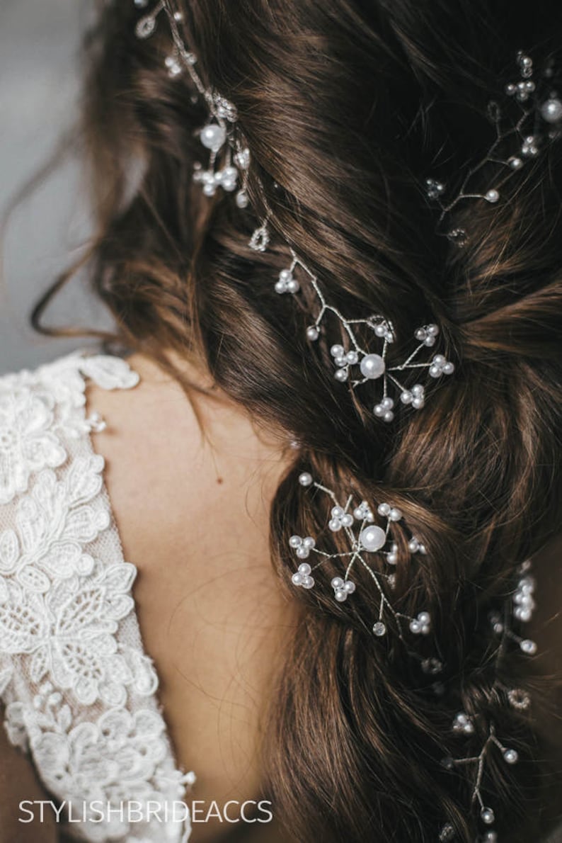 Extra long boho wedding hair vine 0.45-1.50 meters Wedding pearl hair vine Pearl hair accessories, Bridal Hair piece image 1