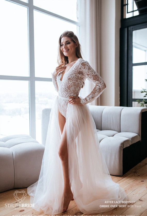 Aster Two Piece Wedding Tulle Dress, Bodysuit, Lace Bodysuit Aster Two Piece Wedding Tulle Dress, Bodysuit, Lace Bodysuit