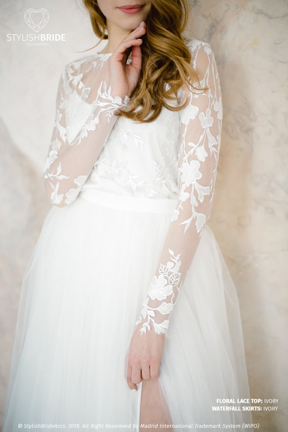 Floral Lace Top Wedding Flower Lace Crop Top Ivory Or White Etsy