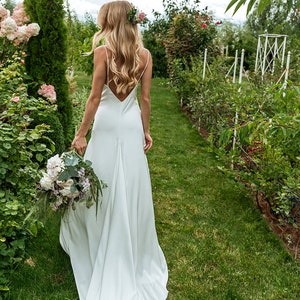 Elegance: Hi-Quality Bridal Silk Satin Slip Dress with Deep V Open Back and Train, Ivory Slip Wedding Dress by Stylishbrideaccs image 3