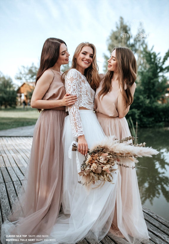 taupe bridesmaid dress