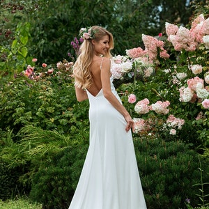 Elegance: Hi-Quality Bridal Silk Satin Slip Dress with Deep V Open Back and Train, Ivory Slip Wedding Dress by Stylishbrideaccs image 5
