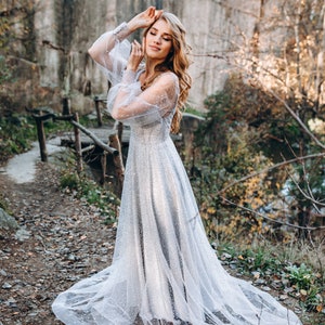 NEW Ombre glitter wedding gown, trendy princess glitter bridal dress, wedding, silver grey bridal dress with silk slip Elsa dress image 5