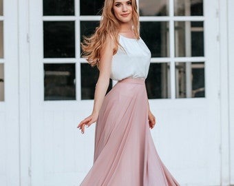 Light Blush Chiffon "Sunset" Full Sun Flying A-line Skirt and Katie Silk Top available in Plus Size