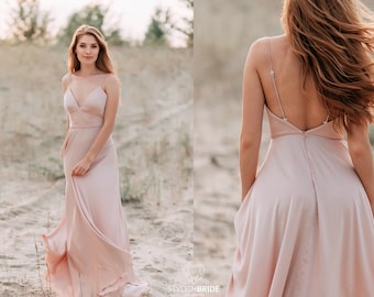 Mermaid Silk Slip Dress, Silk Backless Bridal Dress, Open Back Boho Dress, Simple Silk Bridesmaids Dress, New  Bridal Stylishbrideaccs