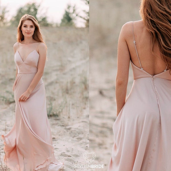 Mermaid Silk Slip Dress, Silk Backless Bridal Dress, Open Back Boho Dress, Simple Silk Bridesmaids Dress, New  Bridal Stylishbrideaccs