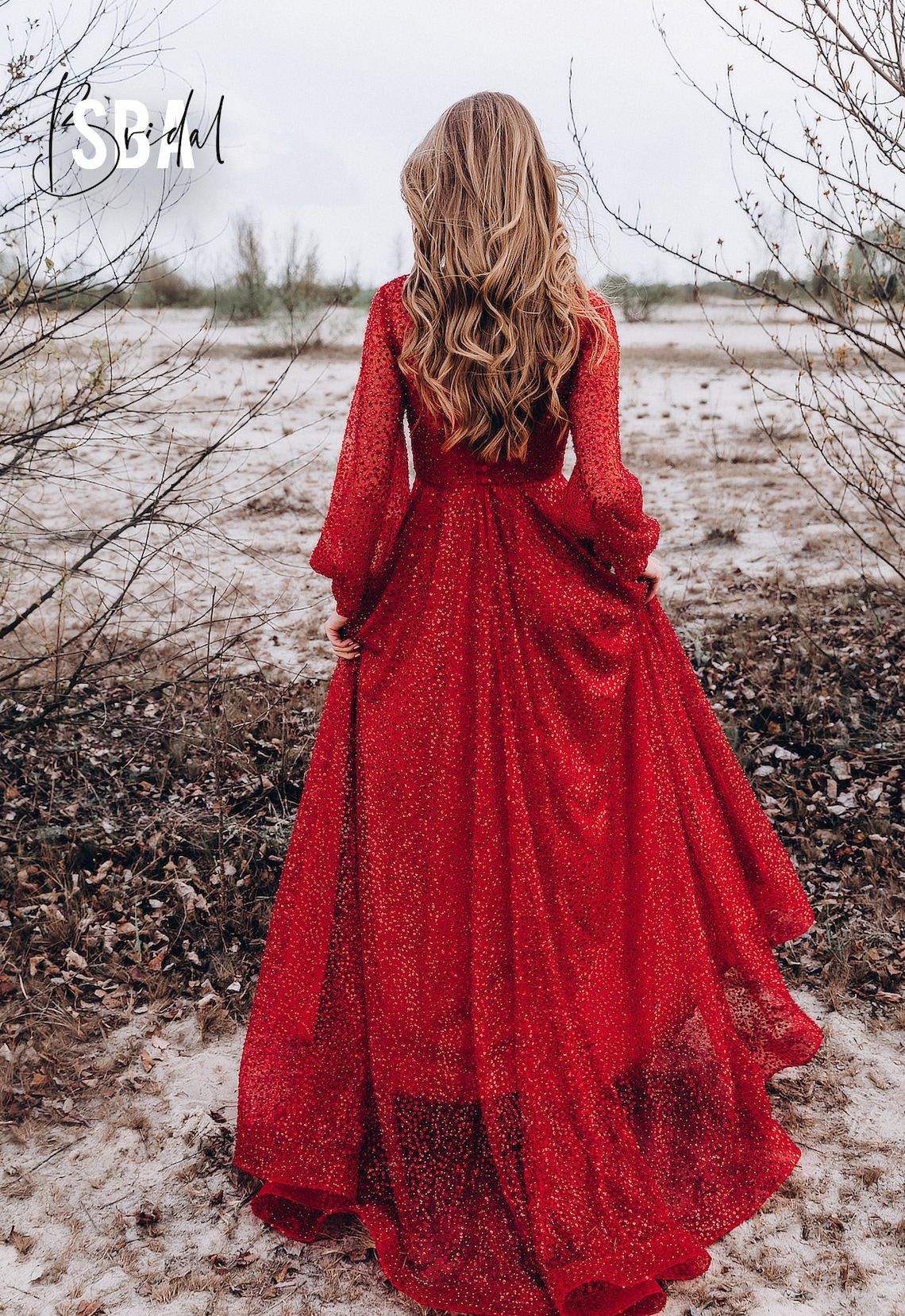 Red wedding dress with sequins and beads red bridal gown red image 2