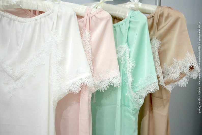 Wedding pajamas lace silk set, bridal pajama set, bridesmaids pajamas, bride silk lace top and shorts image 5