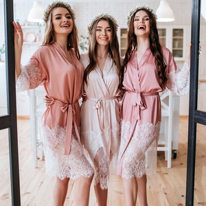 Blush palette bridesmaid robes, luxury handmade silk bridesmaid robes, Bridesmaid gift, personalized silk satin blush pink robe Tenderness image 9