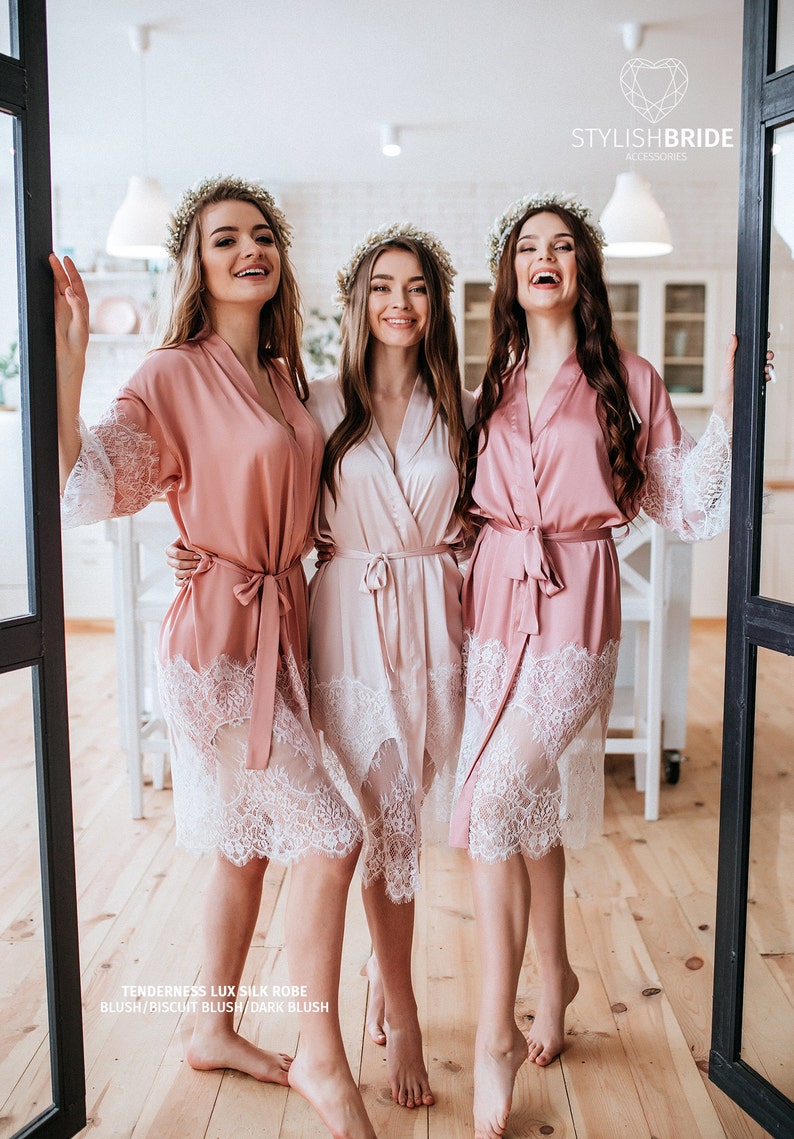 Blush palette bridesmaid robes, luxury handmade silk bridesmaid robes, Bridesmaid gift, personalized silk satin blush pink robe Tenderness image 9