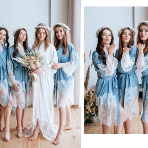 Dusty Blue Boho Bridesmaids Robes, Lux Blue Silk Robe, Boho bridesmaids robes, Bridal Robe, Getting Ready | TENDERNESS