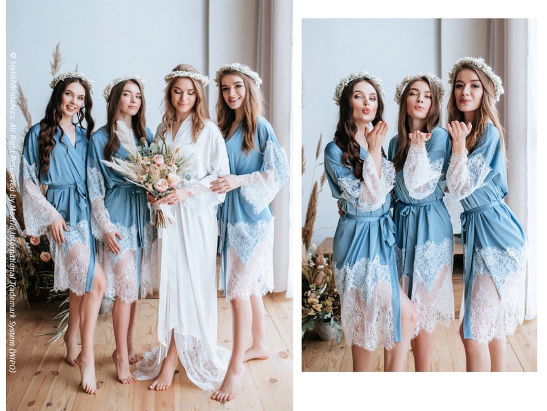 Dusty Blue Boho Bridesmaids Robes, Lux Blue Silk Robe, Boho bridesmaids robes, Bridal Robe, Getting Ready TENDERNESS image 1