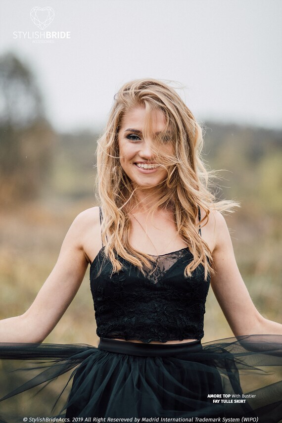 black evening crop top