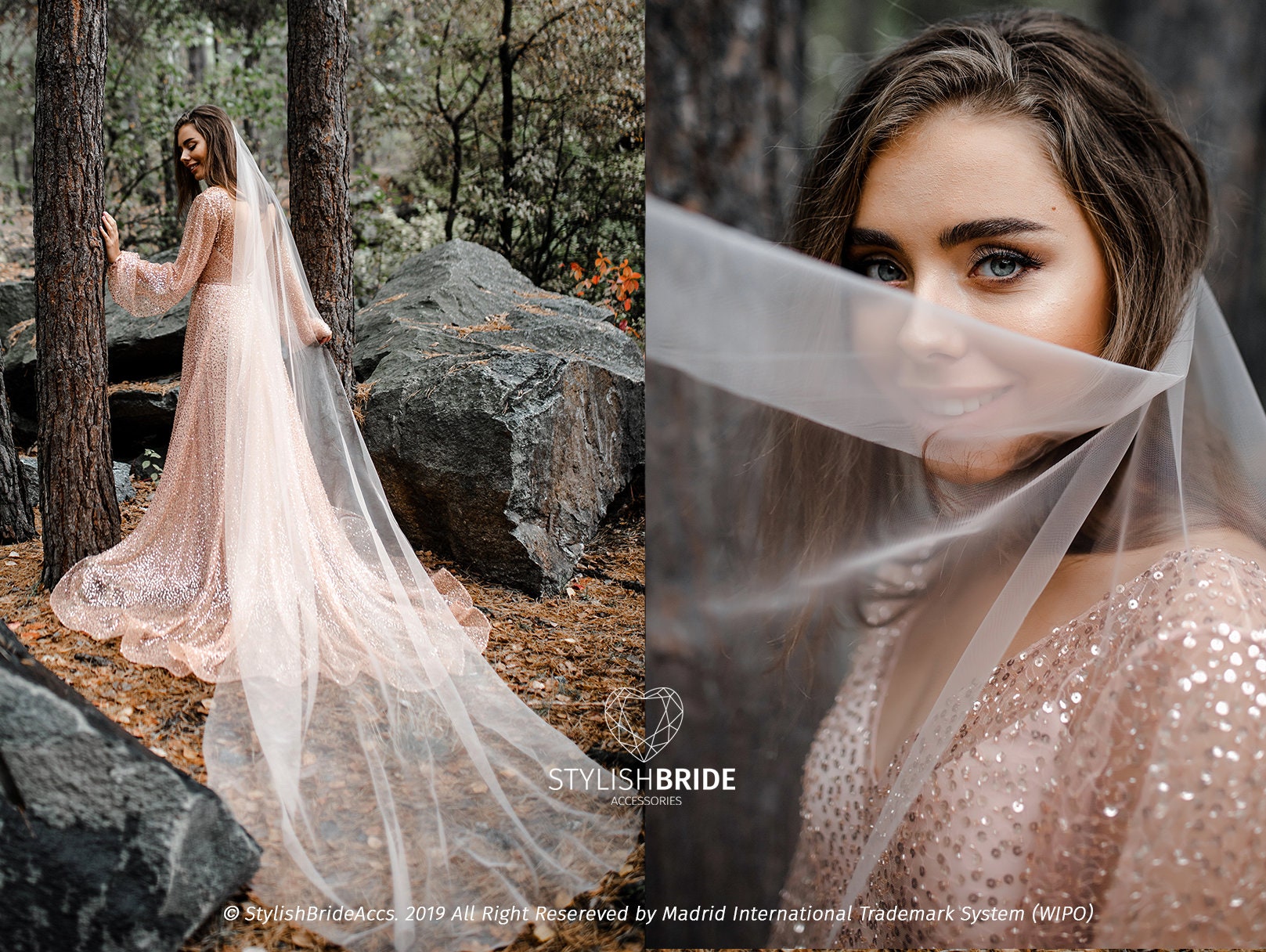 Powder Nude Veil Classic Tulle Veil Long Cathedral Luxury - Etsy