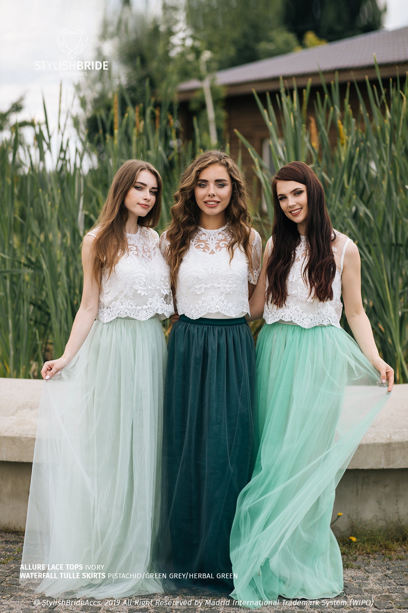 Boho Green Grey Palette Bridesmaid Separates : Pistachio/green