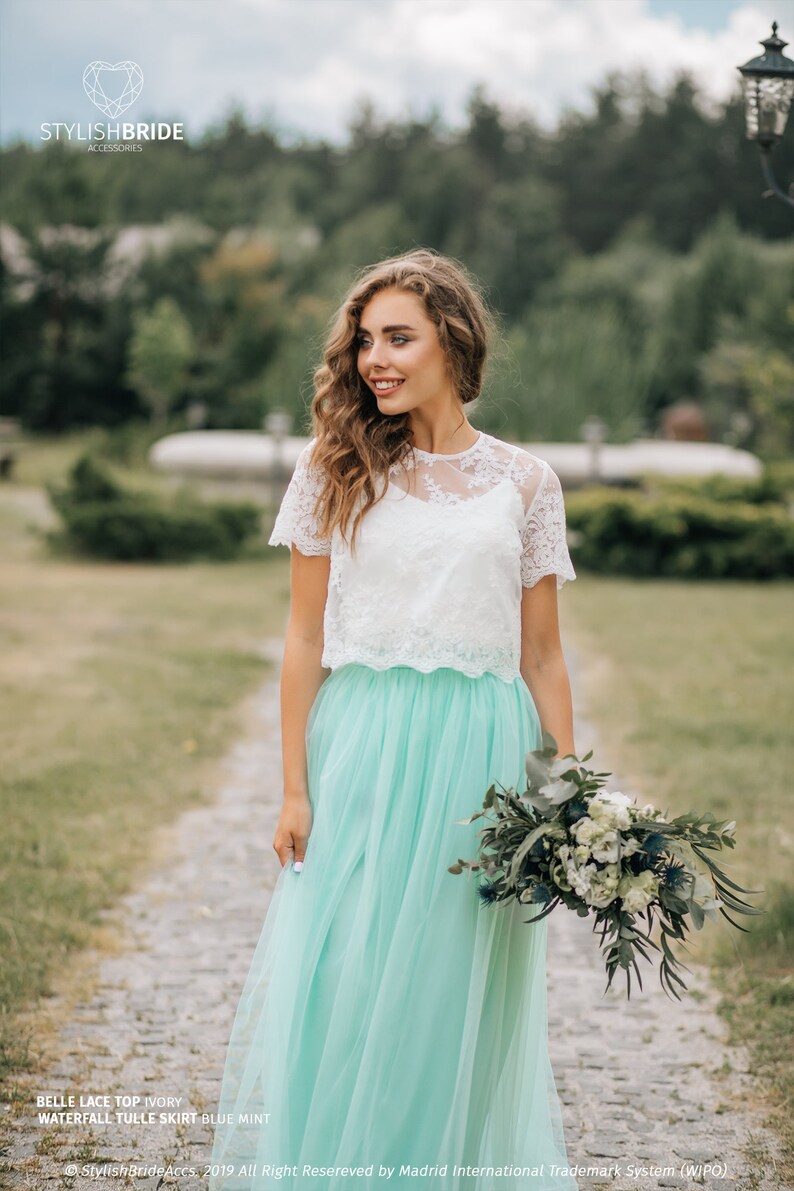 Blue Mint Tulle Dress Mint Tulle Waterfall and Belle Lace Etsy