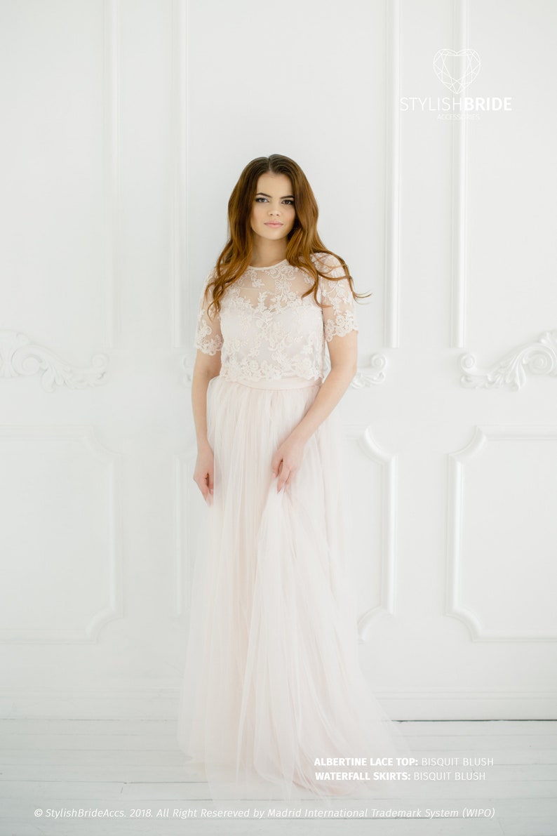 Lace Tulle Dress Wedding Lace Dress Biscuit Blush Albertine Dress Blush Prom Dresses Plus Size Long Blush Engagement Waterfall Skirts