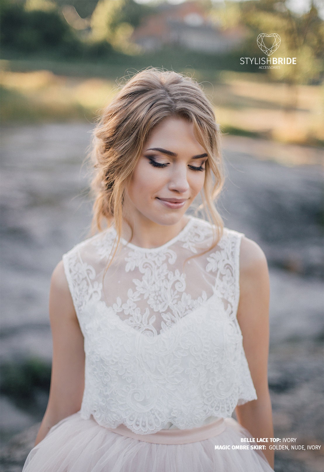 Belle Sleeveless Wedding Lace Crop Top, White or Ivory Lace Crop