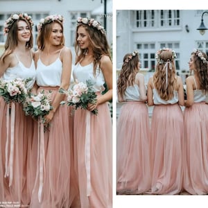 Simple Bridesmaids Separates: Silk Classic Cami Top and Waterfall Floor Length Tulle Skirt, available in Plus Size image 1