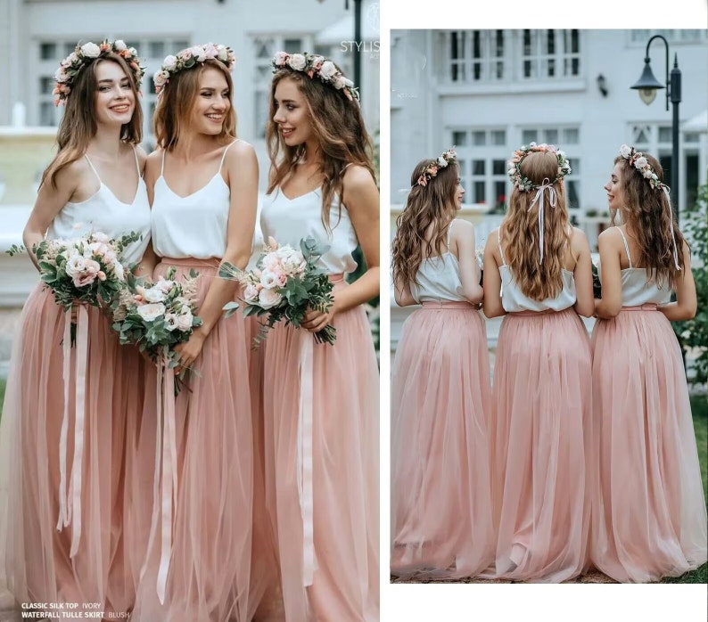 Simple Bridesmaids Separates: Silk Classic Cami Top and Waterfall Floor Length Tulle Skirt, available in Plus Size image 1