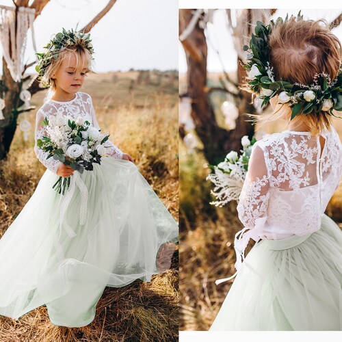 Sage Green Lace Flower Girl Dress Romantic Moss Toddler Tulle Etsy