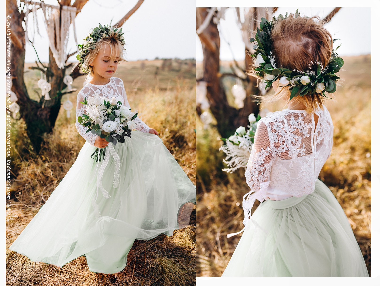 Pistachio Green Boho Flower Girl ...