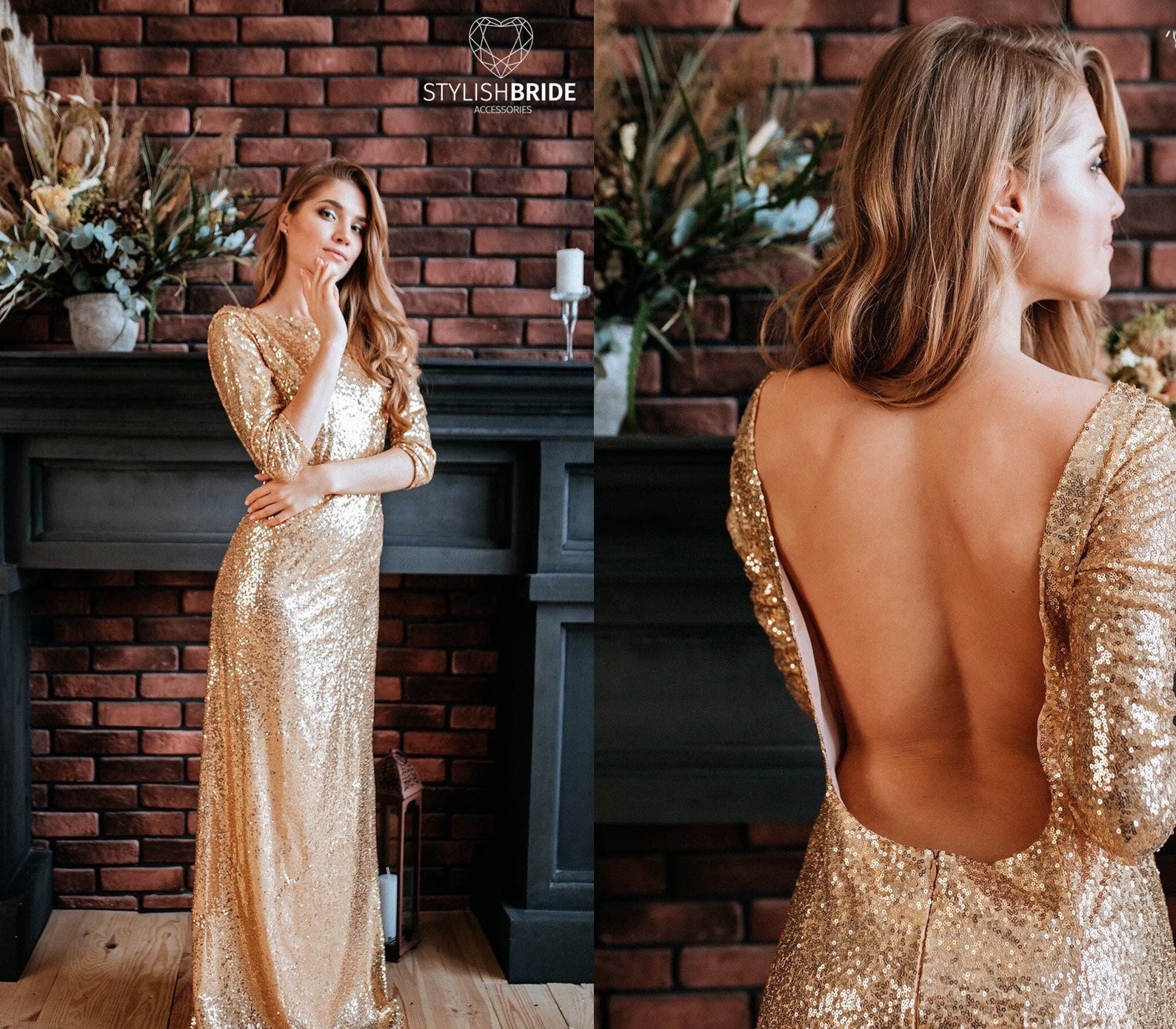 Accesorios para vestido dorado largo sale