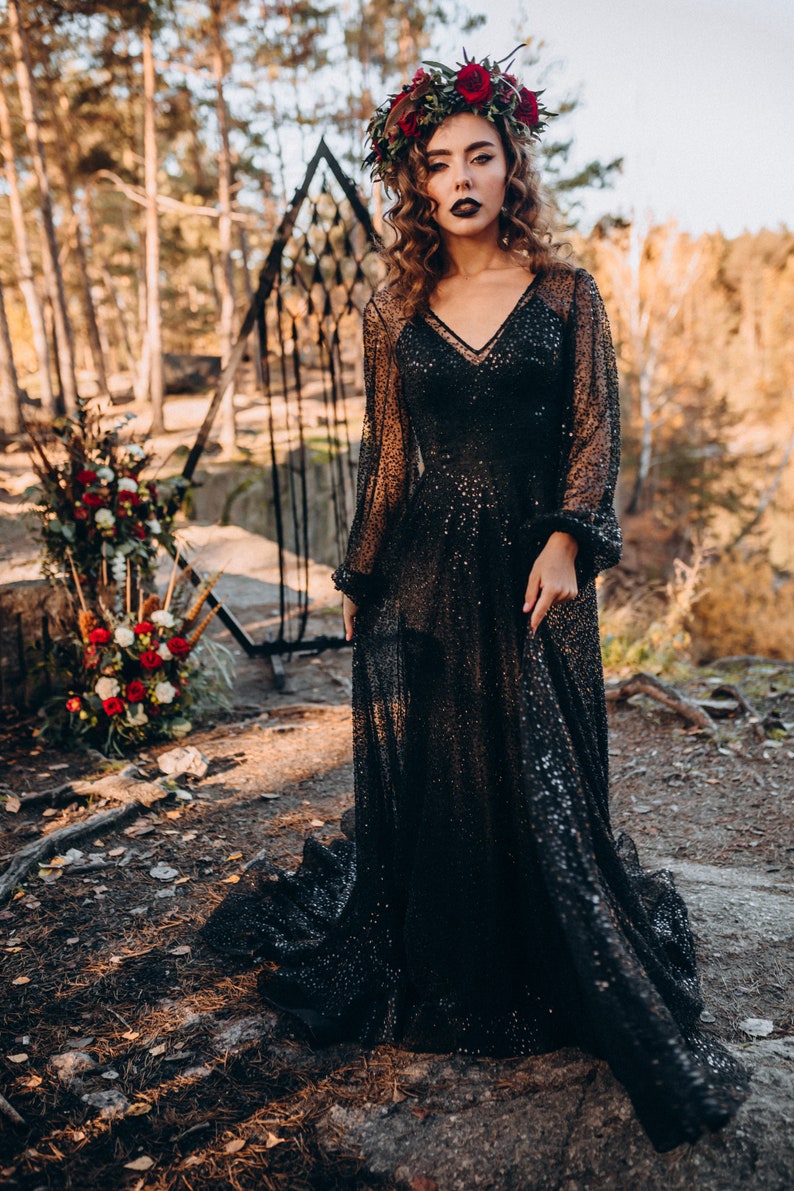 NEW Black slip dress with huge train bridal black silk satin | Etsy
