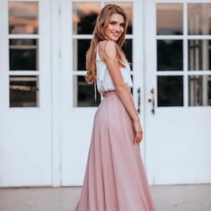 Light Blush Chiffon Dress - Full Sun Flying A-line Skirt &quot;Sunset&quot; and Silk Satin Top &quot;Katie&quot; available in Plus Size,Mother Gift