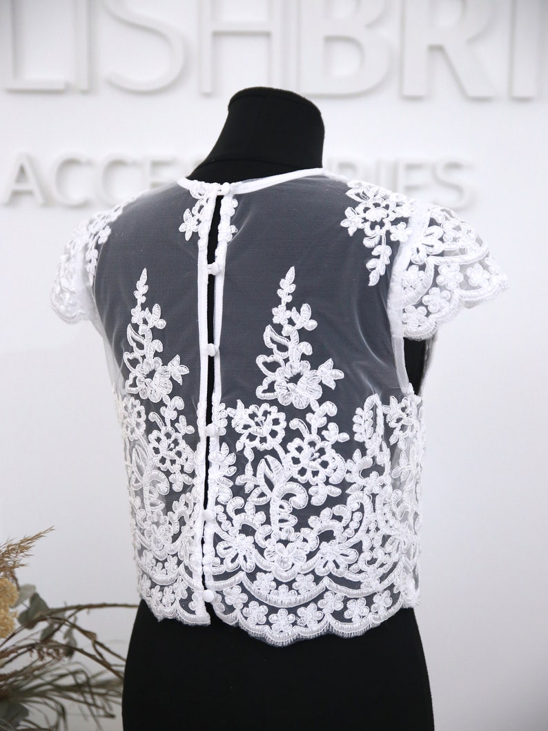 In stock Size XS all buttoned back Cap sleeves : Mary Lace Top White ready to ship #1316 bust 85 cm33.5 in