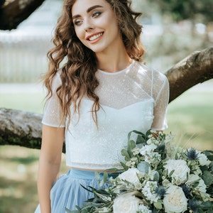 Glitter Bridal Top 2 pieces set: Sand Glitter and Stella Silk Bustier, Engagement Glitter top plus size