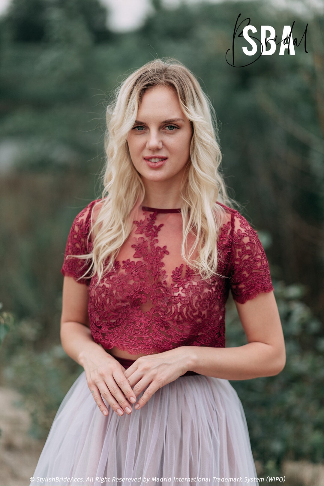 Wine Lace Top, Wine Red Lace Prom Tops, Bridesmaids Crop Top, Lace Evening Engagement Blouse ...