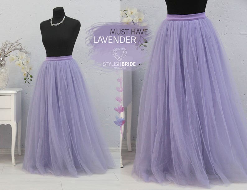 Wedding Long Tulle Skirt Tulle Skirt Lavender Bridesmaids Women Tulle Skirt Lavender Long Waterfall Tulle Skirt Casual Floor length Women
