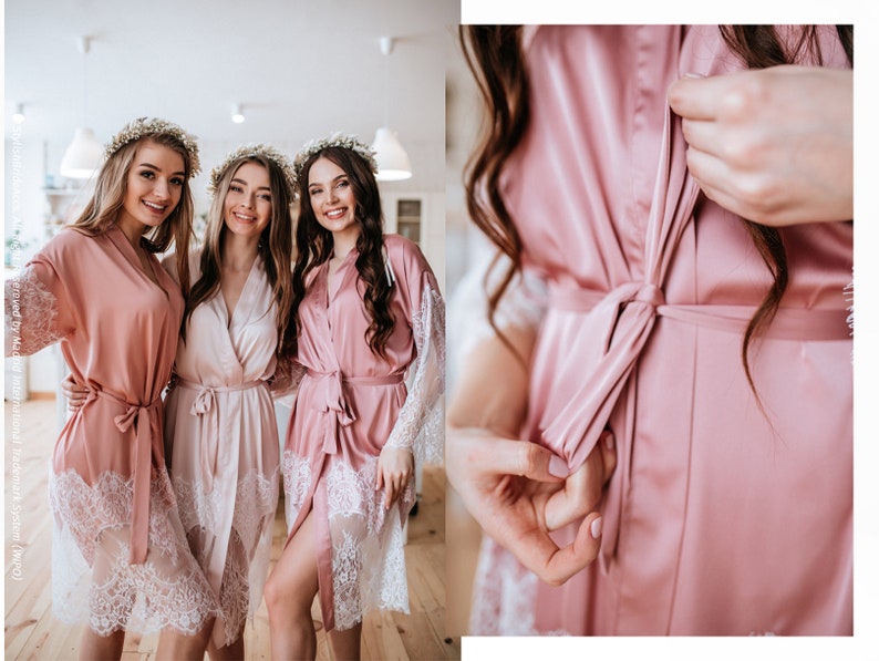 Blush palette bridesmaid robes, luxury handmade silk bridesmaid robes, Bridesmaid gift, personalized silk satin blush pink robe Tenderness image 1