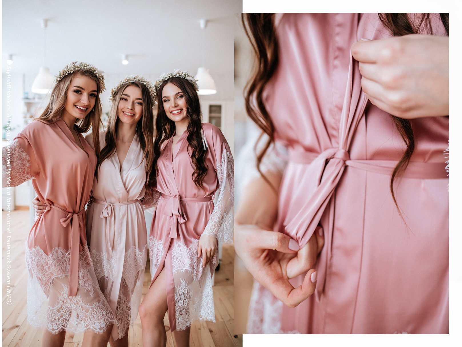 Blush Palette Bridesmaid Robes Luxury Handmade Silk image pic pic