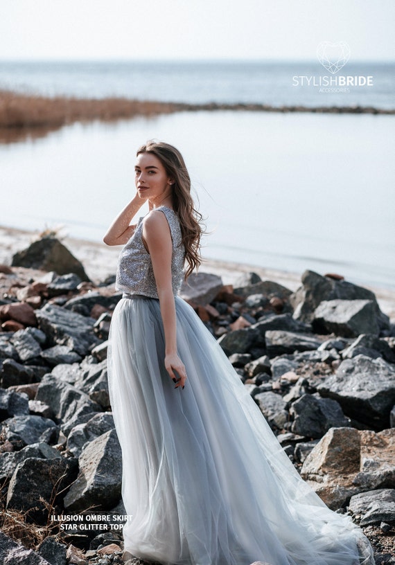 Illusion Ombre Dress Grey Glitter Star 