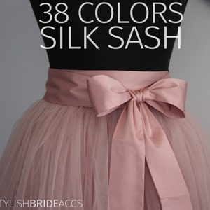 70 colors Silk Sash, Silk Satin Bow Tulle Skirt Matching 38 Colors of Silk Blush Pink Blue Green White Ivory Yellow Purple Lavender image 1