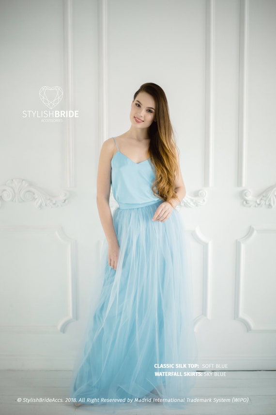 sky blue silk dress