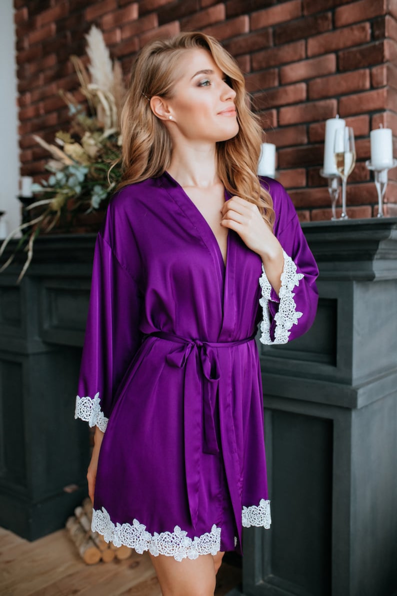 Grape Splash Silk Robe Lux New Collection Purple Silk Robe Etsy