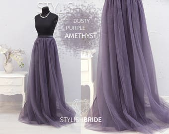 Amethyst Dusty Purple Long Tulle Skirt Casual Floor length Women's, Tulle Skirt Bridal, Women Tulle Skirt, Bridesmaids Long Tulle Skirt